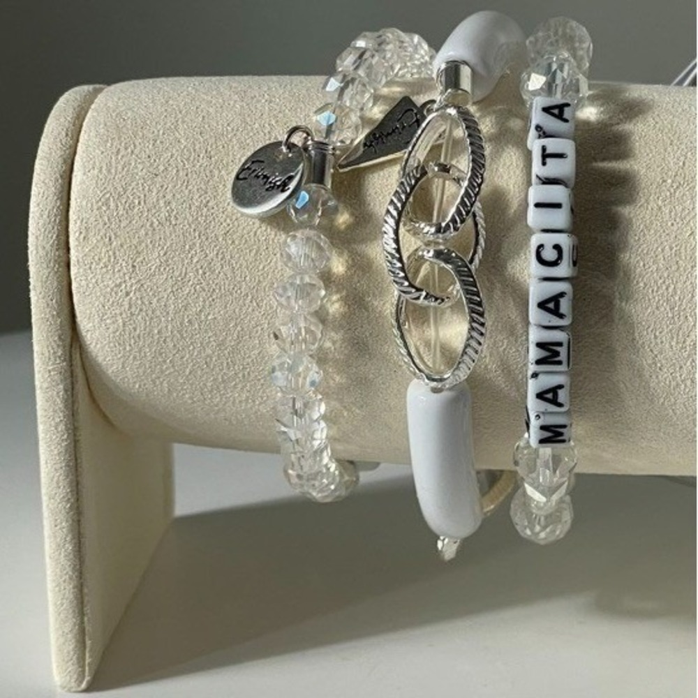 Erimish Mamacita‎ Bracelet Stack White Silver Clear Beaded Gift Set NWT